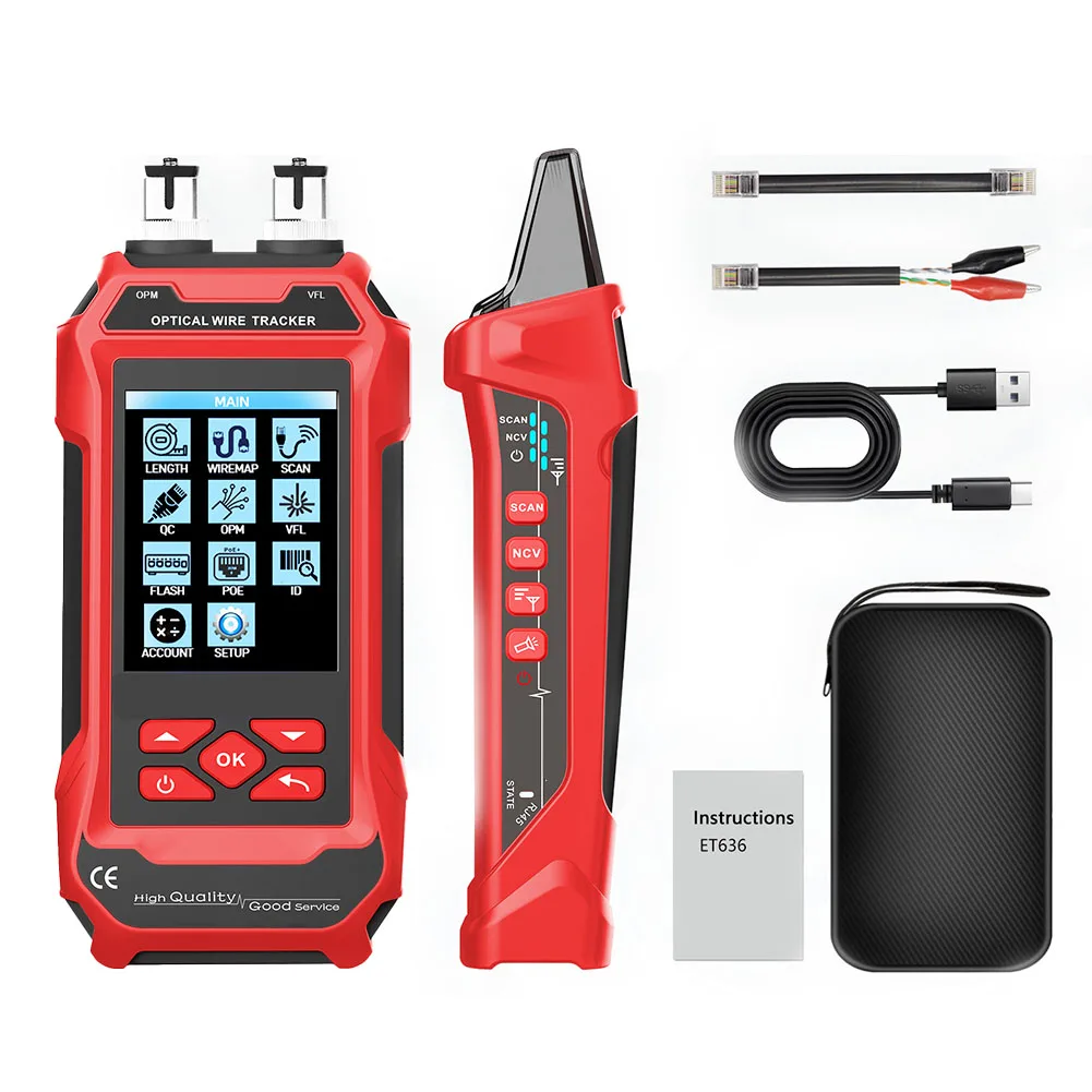 ET638 4in1 Network Cable Tester For PoE Voltage Multimeter Optical Power Meter VFL 10km Fiber Fault Locator For RJ45 B
