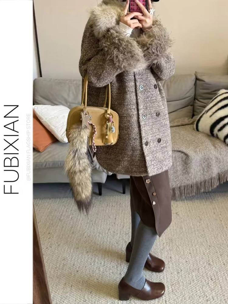 Retro Flutton Midi-rok voor dames Herfst Winter Bruin Afslankend Veelzijdig Zacht temperament Lange rok Hoge taille Stra...