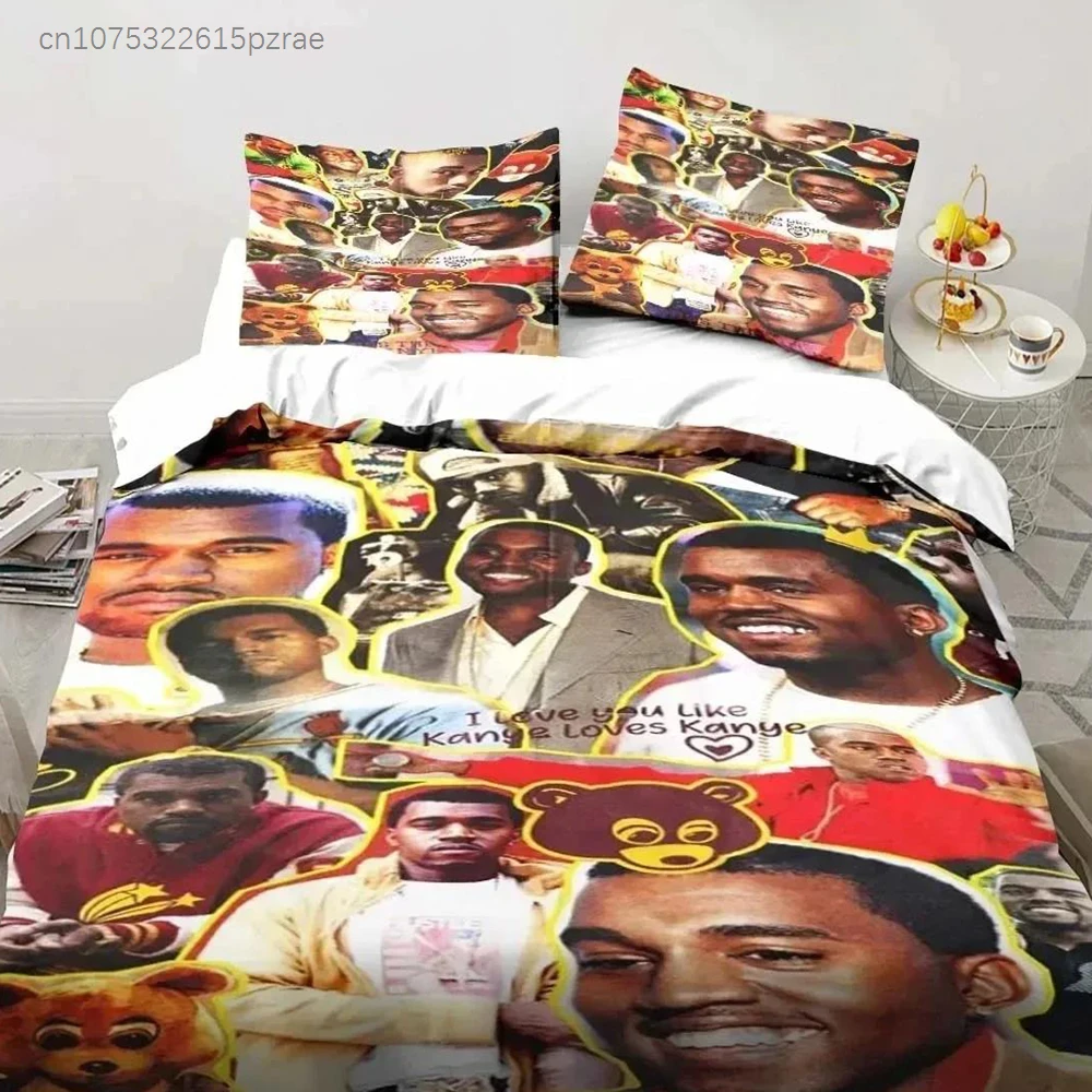 Rapper Kanye West Bedding Set Printed Bed Set With Pillowcase Bed Duvet Cover Soft Queen King Size Bedclothes Home Boys Adult