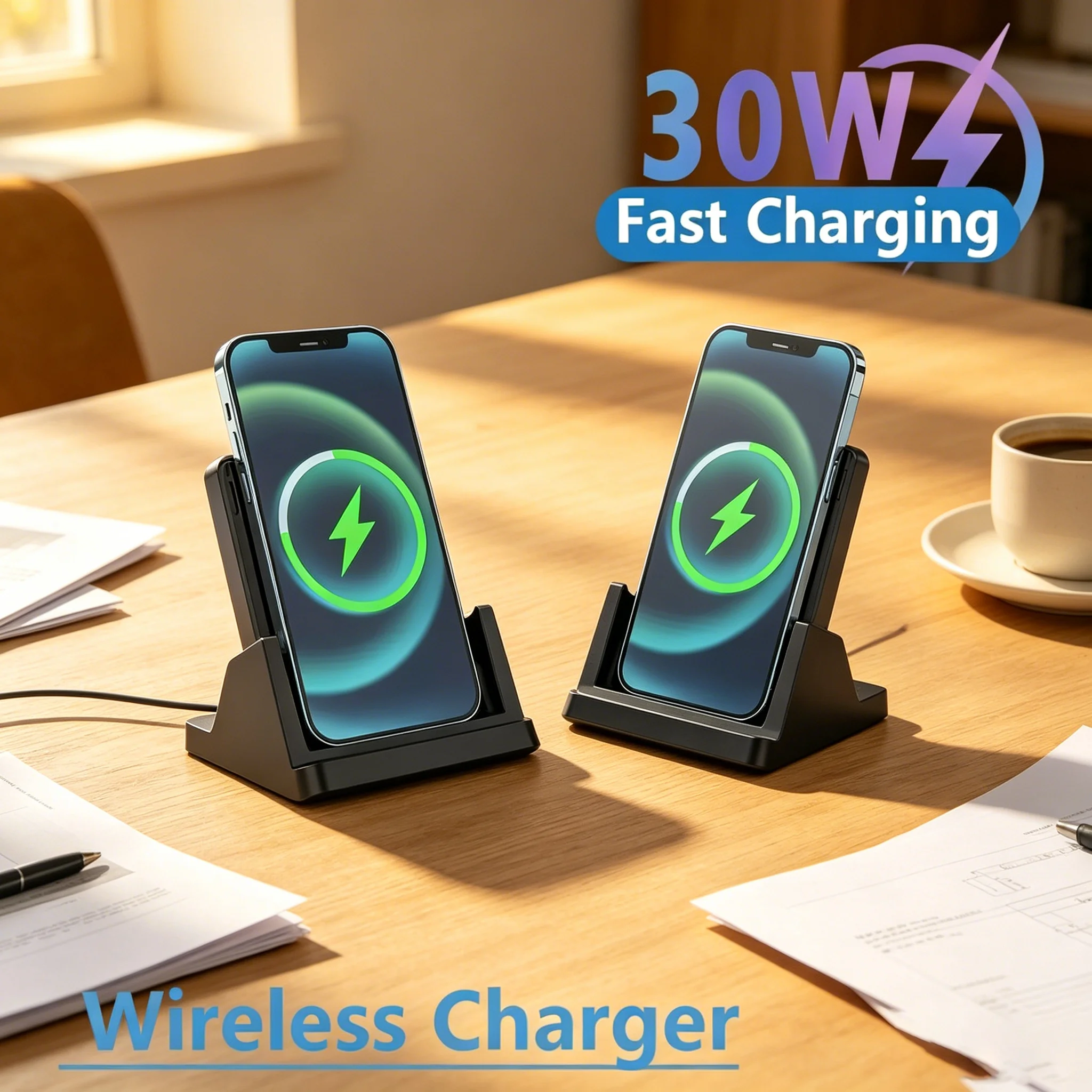 30W Wireless Charger Pad Stand Desktop Ultra-thin Mobile Phone For iPhone 17 16 15 14 Samsung Xiaomi Fast Charging Dock Station