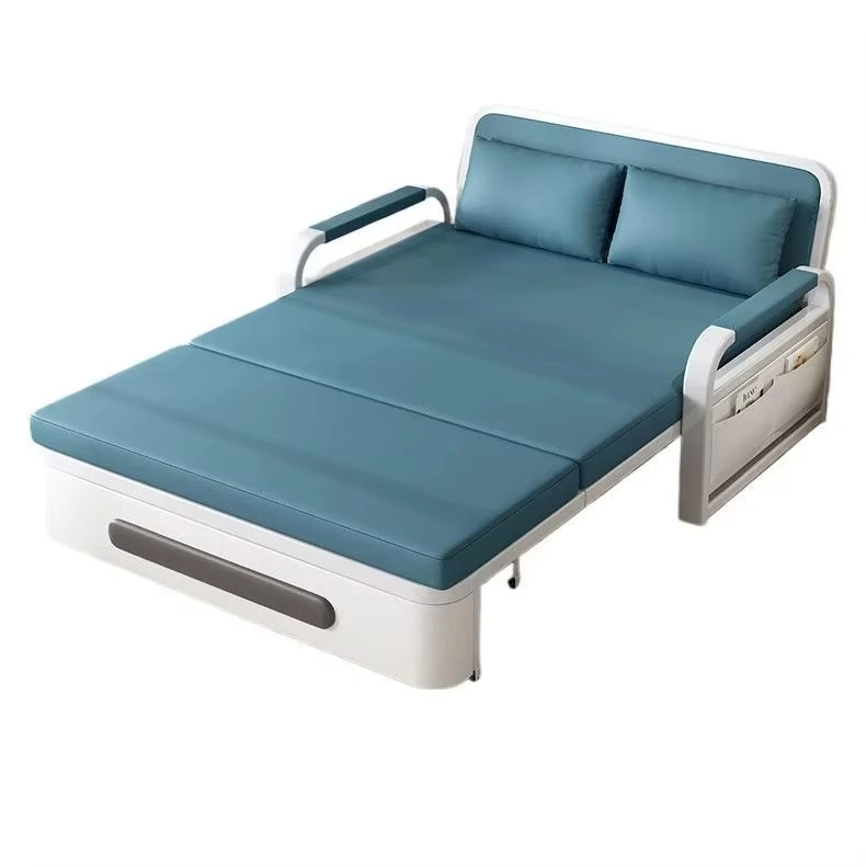 Modern Leather Single Sofa Bed Convertible to Double-Seater Foldable Corner Storage for Living Room & Bedroom Application