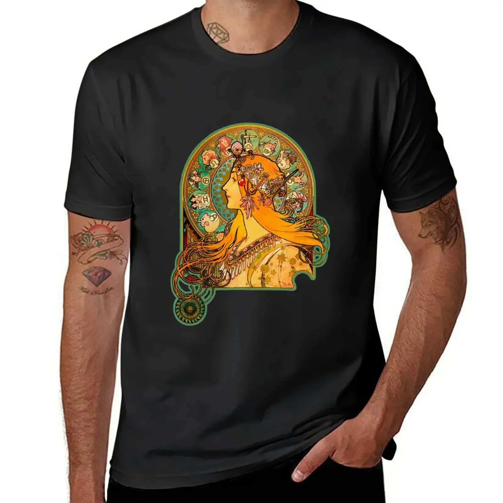 HD Zodiac, (1896) - Alphonse Mucha T-Shirt Aesthetic clothing anime clothes mens champion t shirts