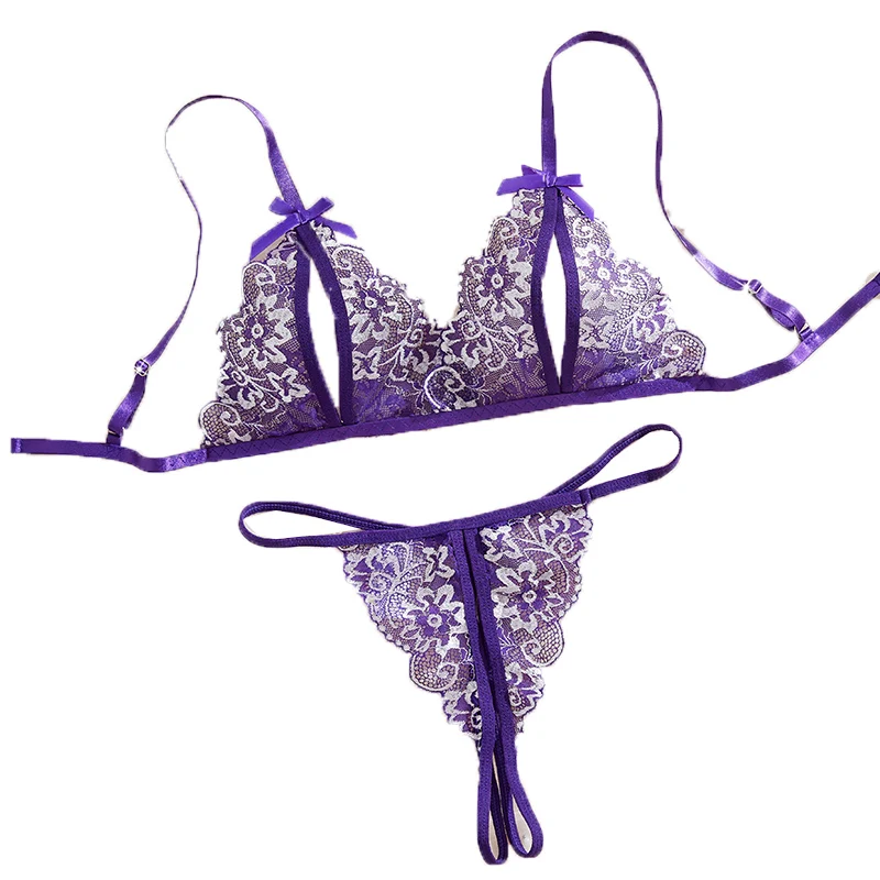

Фиолетовый горячий прозрачный бюстгальтер с вырезами и трусиками, комплект сексуального нижнего белья для женщин, открытые бюстгальтеры, нижнее белье, кружевной костюм, эротическая одежда