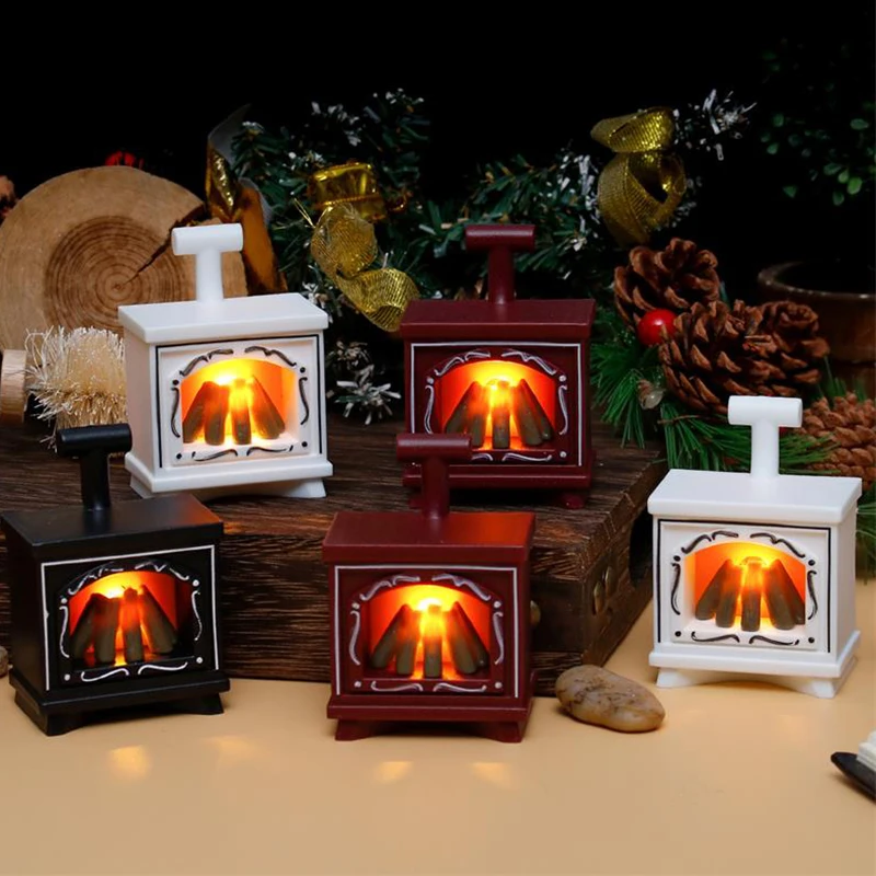 Mini LED Glowing Fireplace Model Dollhouse Toys Micro Landscape Ornaments Electronic Candle Light Creative Home Decoration Gifts