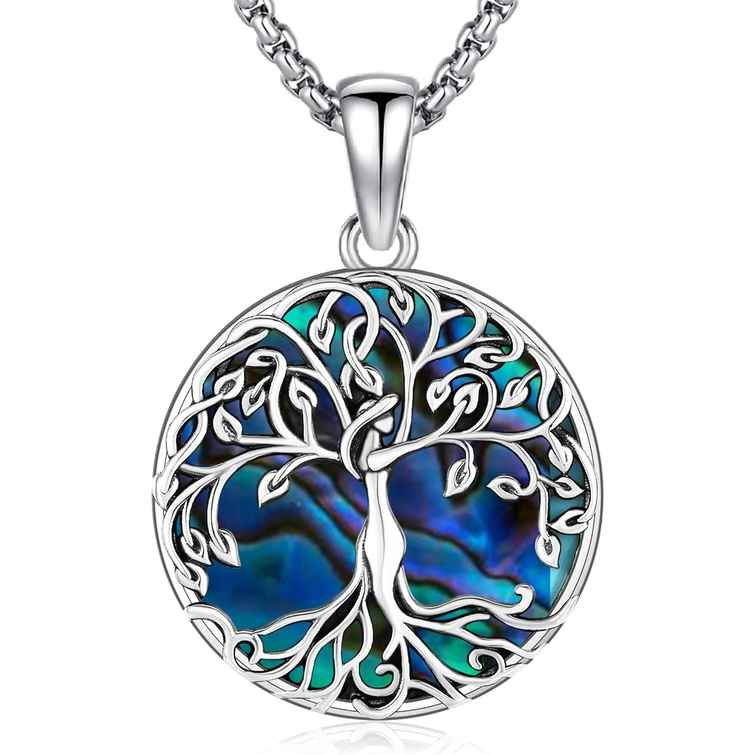 

Tree of Life Necklace 925 Sterling Silver Tree of Life Abalone Shell Jewelry Gifts for Women Men Birthday Christmas Holiday