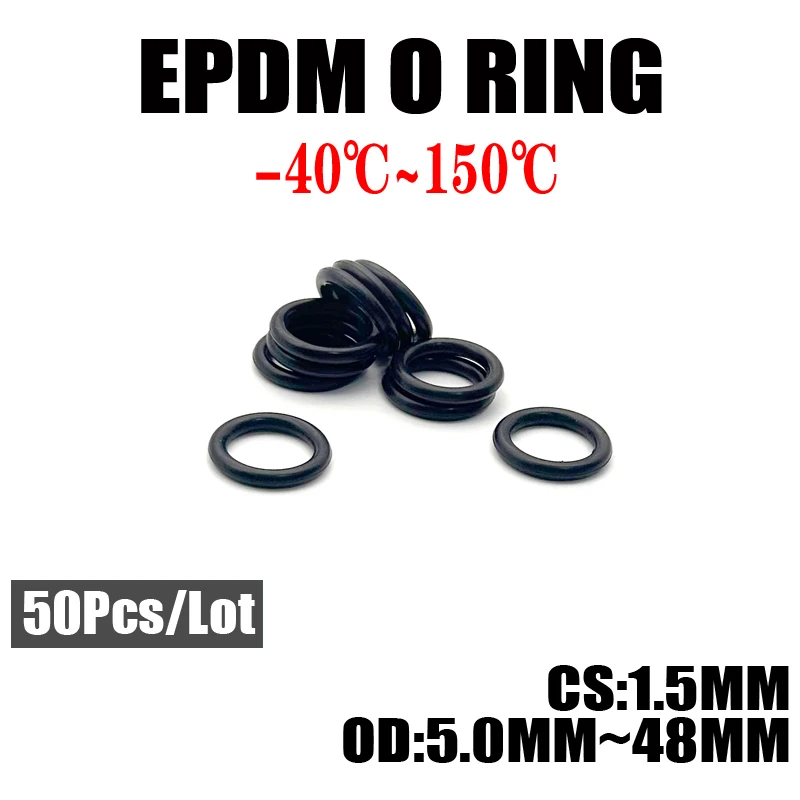 

50pcs EPDM O-Ring Gasket CS 1.5mm OD 5mm ~ 48mm EPDM Automobile Nitrile Rubber Round O Type Corrosion Oil Resistant Seal Washer
