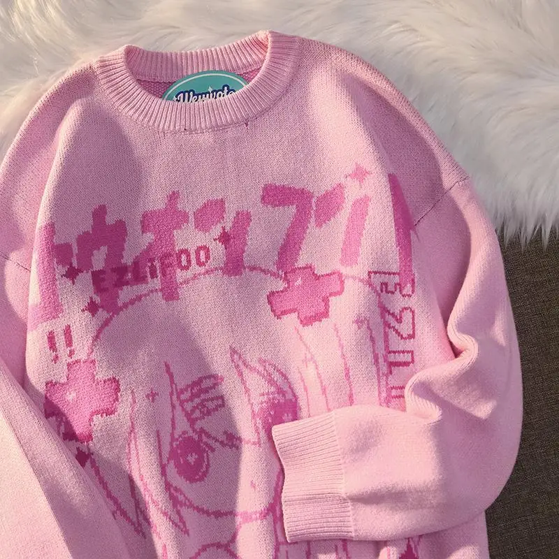 

Fashionable New Japanese Anime 2D Girl Sweater Women's Retro Loose Long sleeved Pullover Couple Casual Sweater