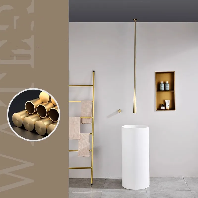 New Arrival Bathroom Widespead Basin Faucet Brush Gold Total Brass Tap Ceiling Basin Mixer Hot And Cold Shower Room Sink Faucet