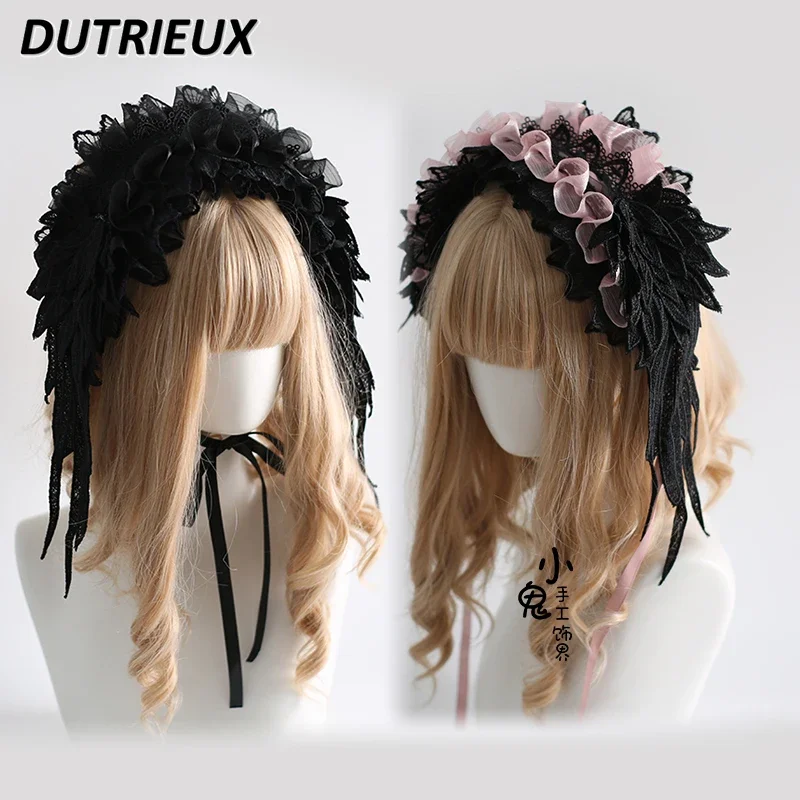 Japanese Original Halloween Wing Headband Lolita Lace Gothic Subculture Color Matching Lace-up Headdress Hair Accessories