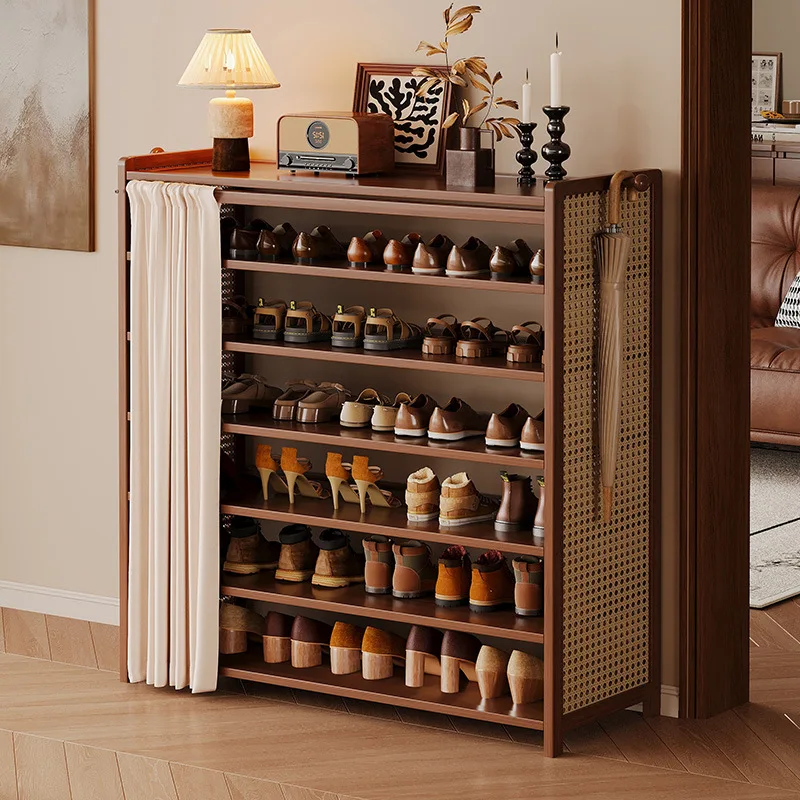 

Bamboo shoe storage cabinet, dust-proof cloth curtain storage rack, multi-layer narrow shoe rack, living room storage rack
