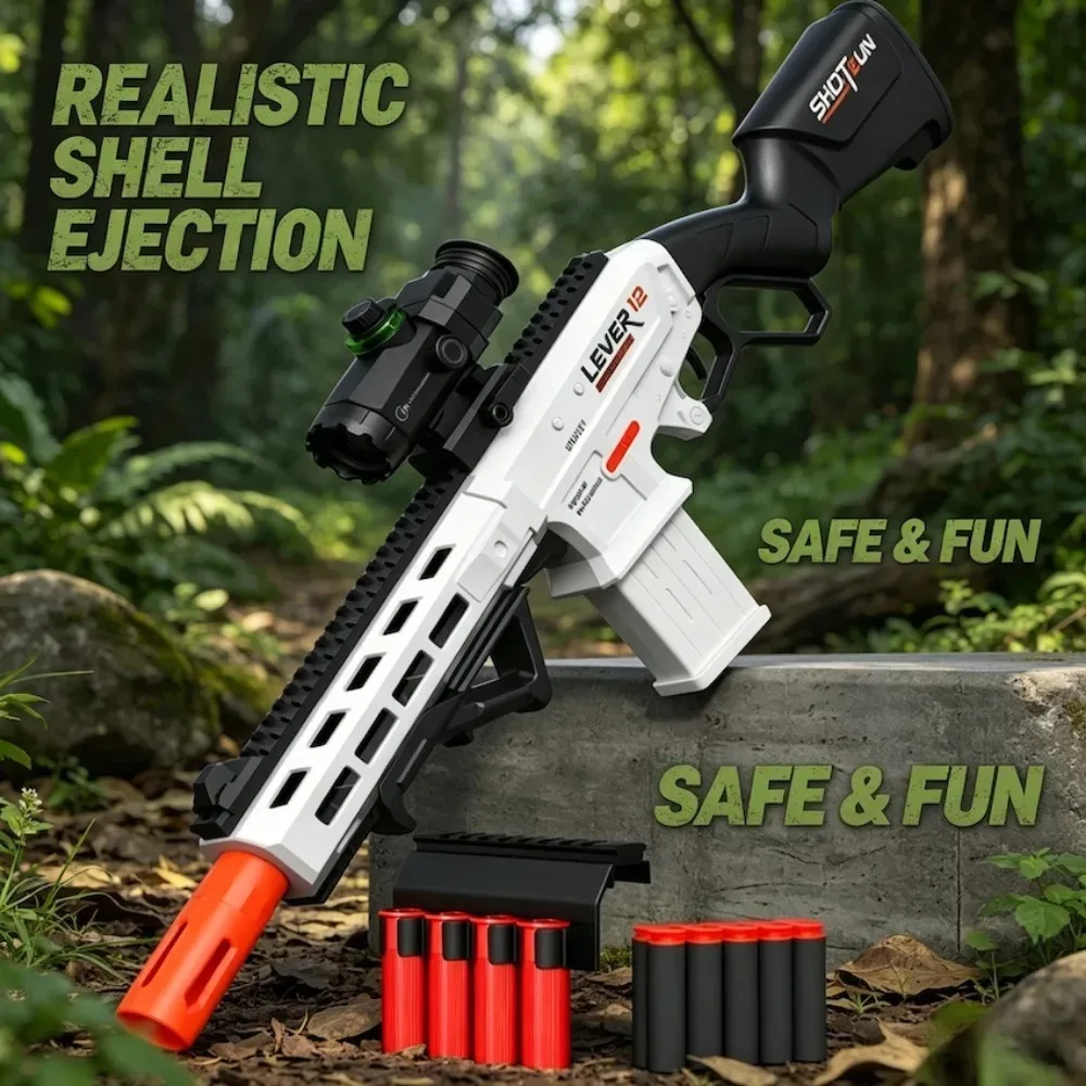 Manual Pull Ring Loaded Shell Throwing Safe Soft Bullet Gun Toy with Sight Scope, Outdoor Shooting Game Toy for Teens Adults