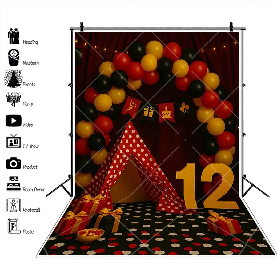 Latar Belakang Tema Mickey House Kustom Balon Kuning Hitam Merah Spanduk Dekorasi Pesta Ulang Tahun Anak Latar Belakang Fotografi Baby Shower