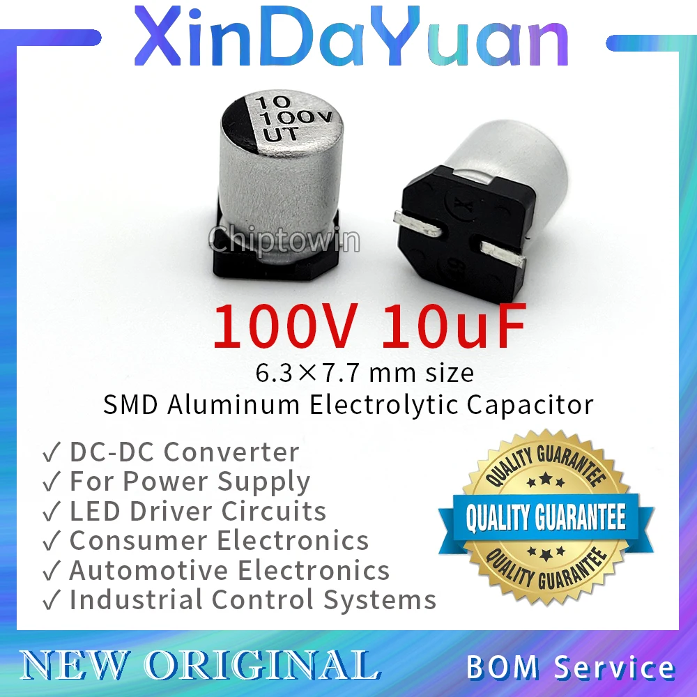 

50pcs 100V 10uF 6.3×7.7mm SMD Aluminum Electrolytic Capacitor Low ESR
