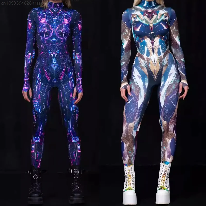 

Women Mechanical Zentai Bodysuit Steampunk Armor Jumpsuit Halloween Carnival Party Stage Cosplay Robot Performance Costumes