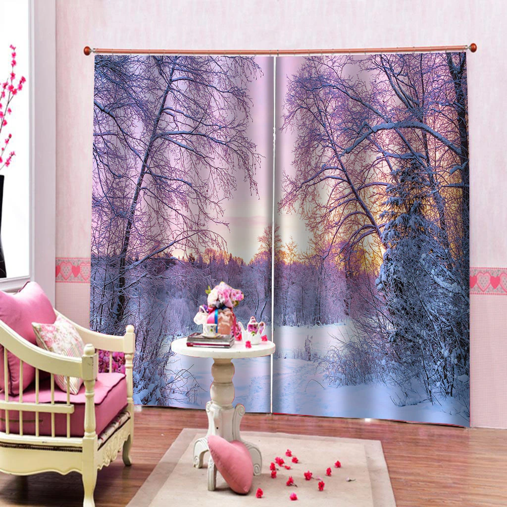 Customized size Luxury Blackout 3D Window Curtains For Living Room winter snow curtains 3d stereoscopic curtains