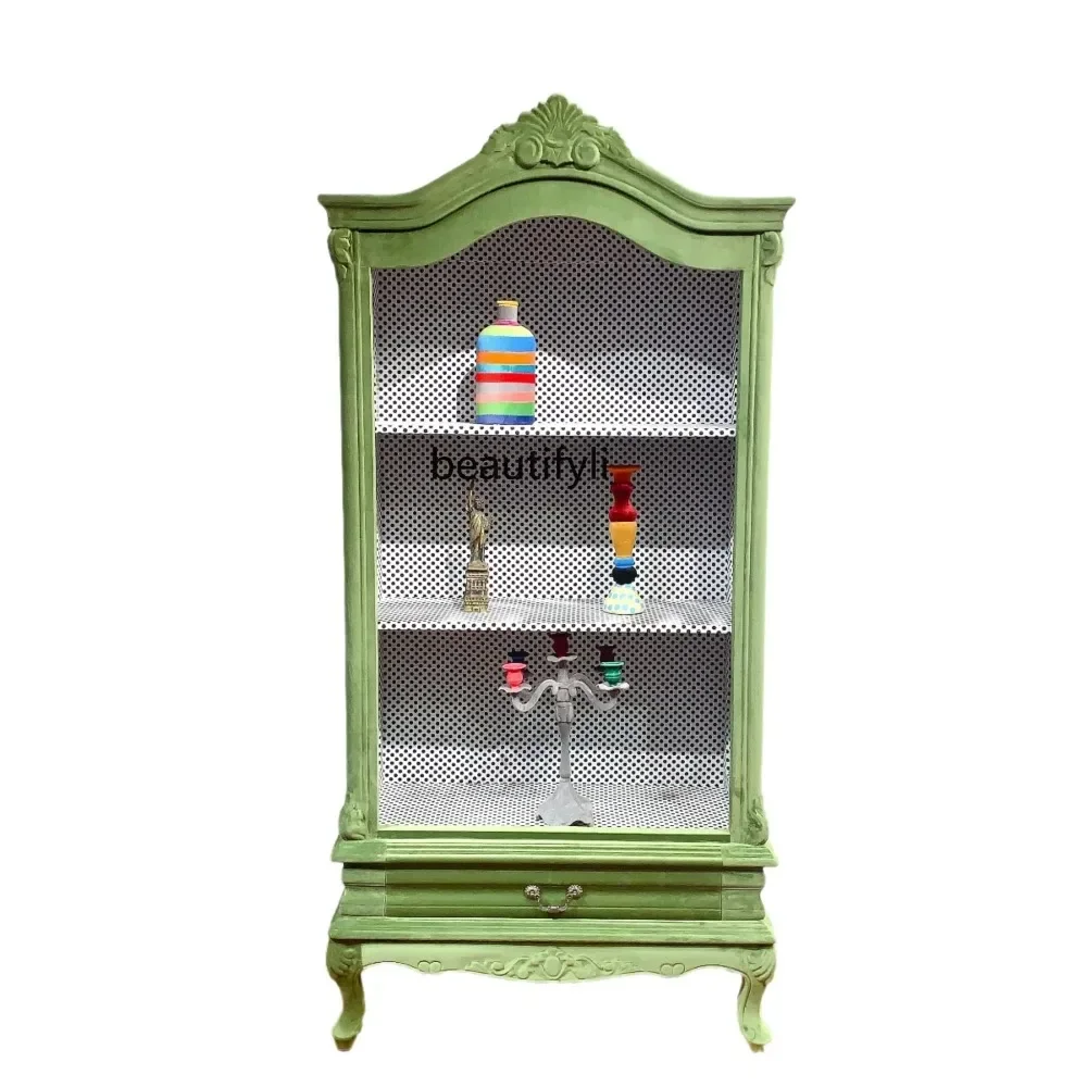 

z.FG40Solid Wood High Cabinet Office French Modern Data Cabinet Living Room Wine Cabinet Clothing Showcase