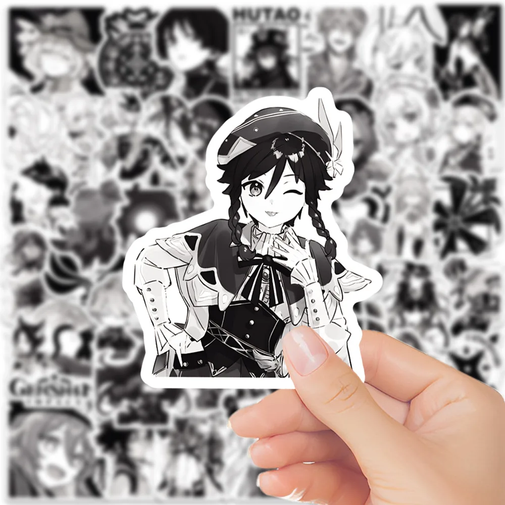 10/30/50pcs Black White Anime Genshin Impact Stickers Game Cartoon Decals DIY Laptop Phone Notebook Luggage Skateboard Sticker