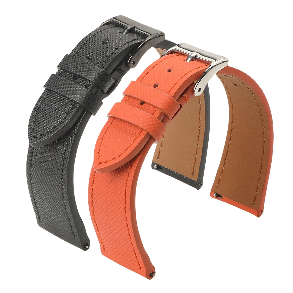 Vintage genähtes 18mm 20mm 22mm Leder-Uhrenarmband Premium-Qualität Schnellverschluss-Saffiano-Leder-Uhrenarmbänder für Männer Frauen