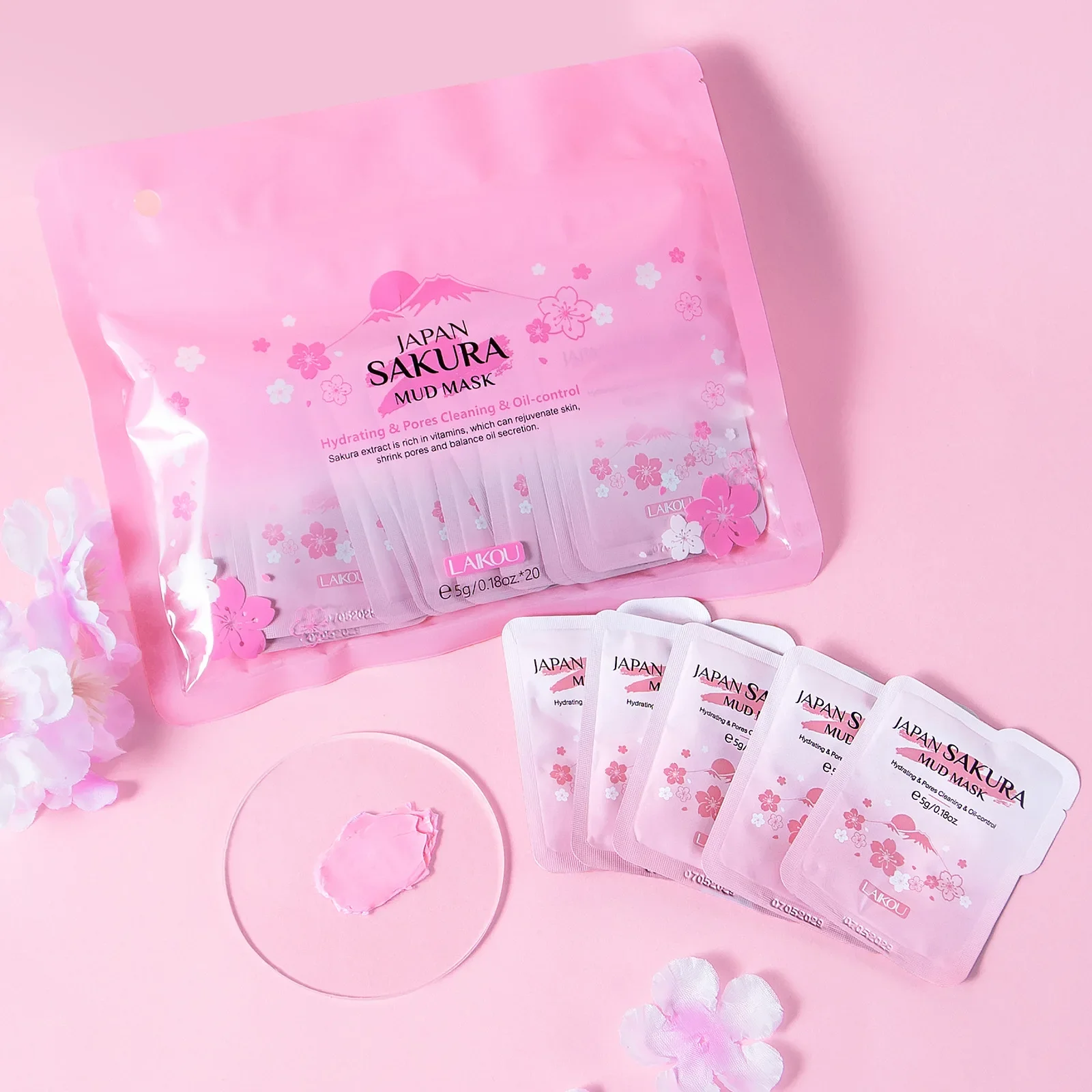 20PCS Japan Sakura Mud Face Mask Deep Cleansing Remove Blackheads Oil-Control Clay Mask Moisturizing Packs Facial Skin Care