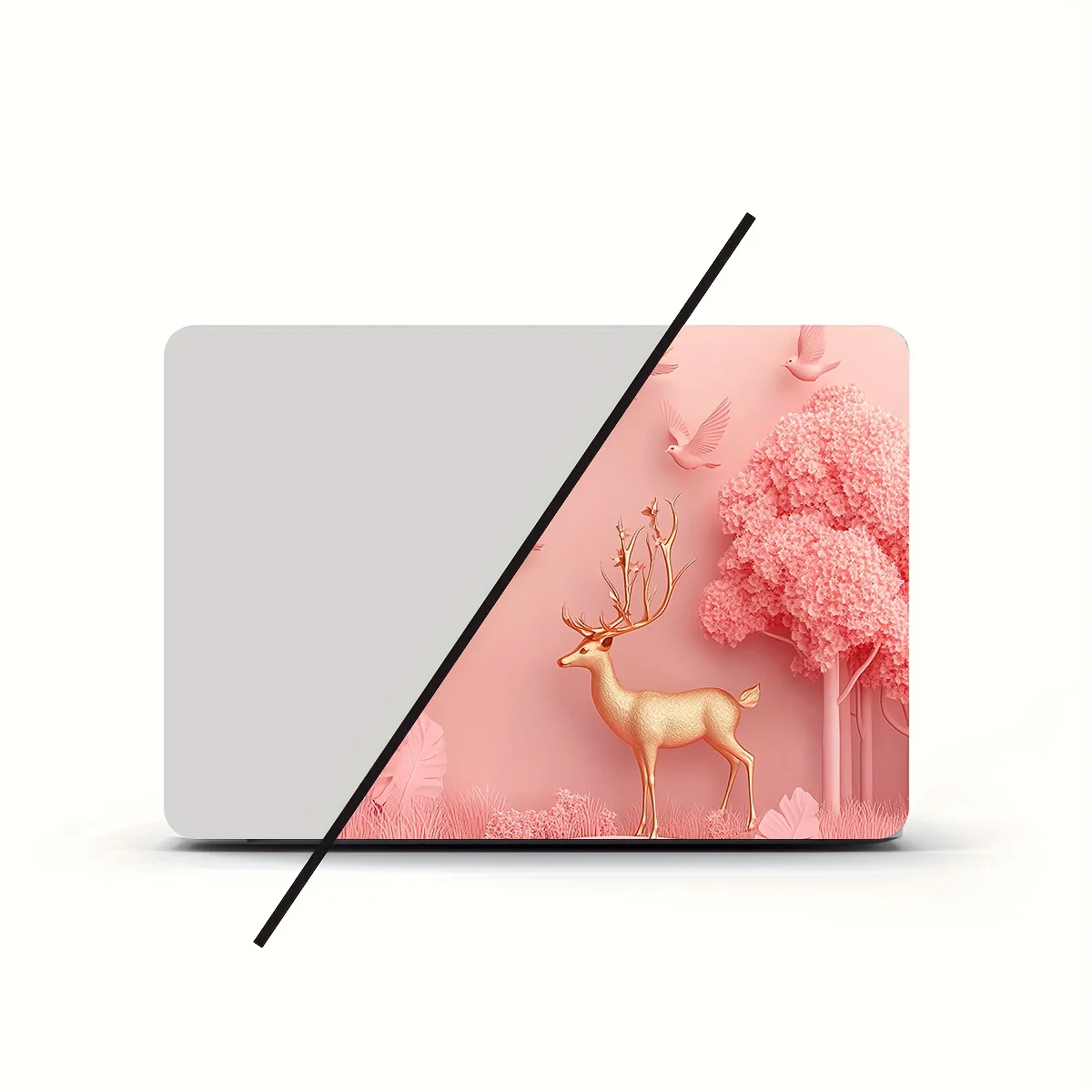 

Защитный чехол для ноутбука с розовым лесным узором, набор из 2 предметов, устойчивая к царапинам светло-бежевая наклейка, подходит для ноутбуков и автомобилей