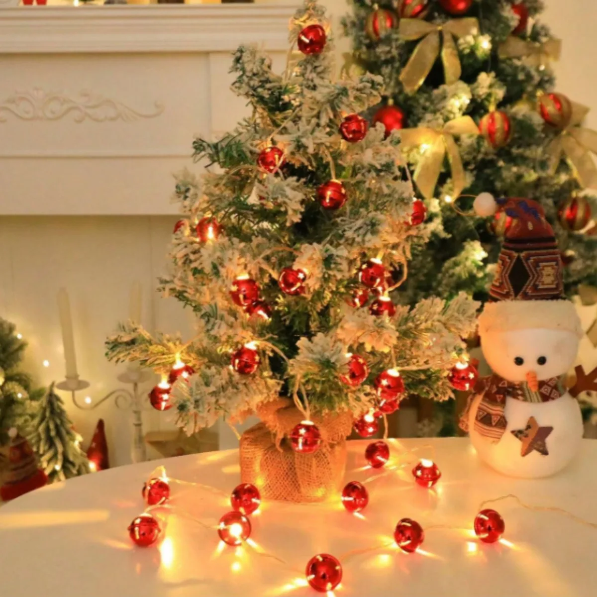 1pc Christmas Red Green Bells String Lights Hanging Garland Decorative Lamp Battery Powered For Home Bedroom Fireplace Decor