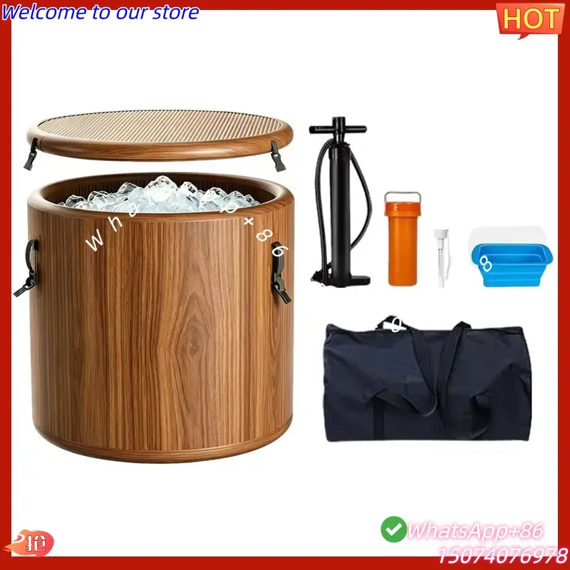 2026New Aesthetic Wood Grain Inflatable Ice Bath Tub Professional Cold Plunge for Garden Premium Insulated Ice Pod with