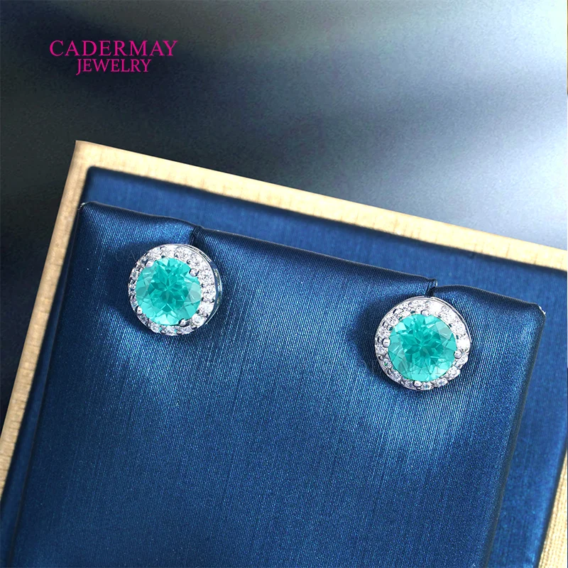 Luxury 925 Silver Lab Paraiba Earrings Stud 6mm Paraiba YAG Halo Moissanite Earrings For Women Men Party Anniversary Gift