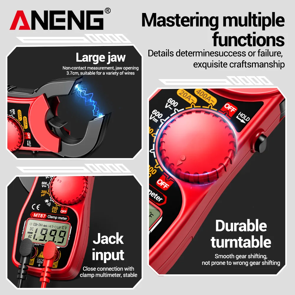 ANENG MT87 Digital Clamp Multimeter LCD Screen Data Hold Buzzer Diode Test Low Battery Indicator Portable Electrical Repair Tool