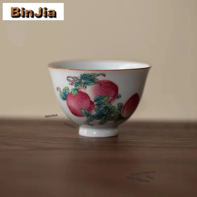 2pc/lot Antique Blue Longevity Peach Teacup Japanese Tea Bowl Tea Cup Set Tea-tasting Fragrance Cup Chazhan Master Cups 40ml