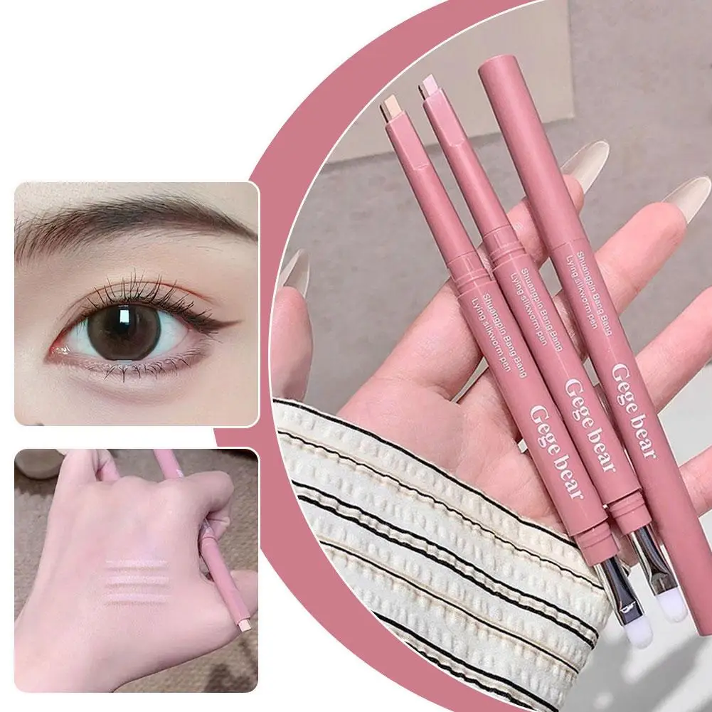 ゲゲベア 2-in-1 ハイライトシャドウ デュアルトーン シルクワームペン マット ブライトニング ライイングシルクワームペン ピンクブラウン ブラシ アイメイク
