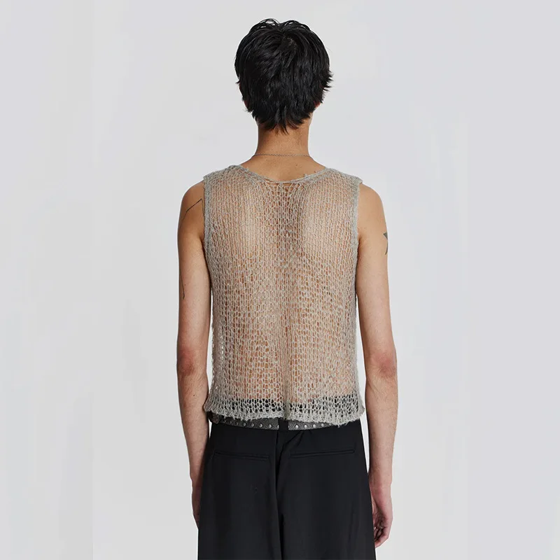 مثير الرجال سترة شخصية جوفاء سترة شفافة تصميم الأزياء الاتجاه الأعلى