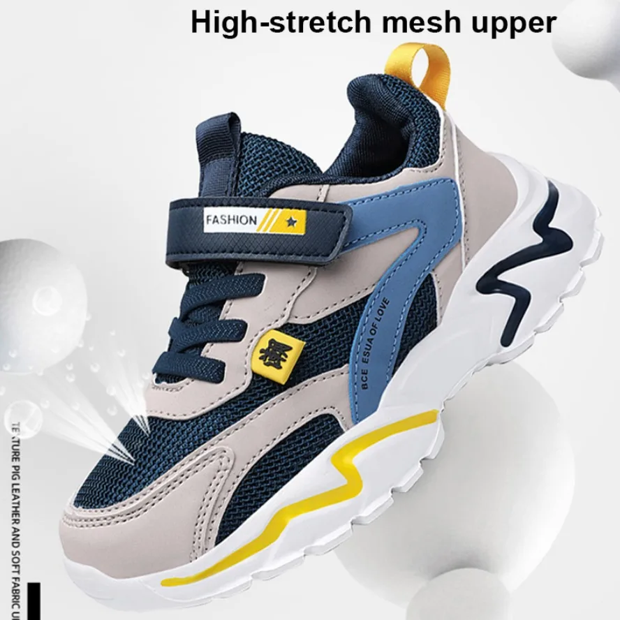 

Kid Sneakers Sport Shoes for Boys Fashion Leather Children Breathable Mesh Comfort Shoes Casual Walking Outdoor Running Shoes