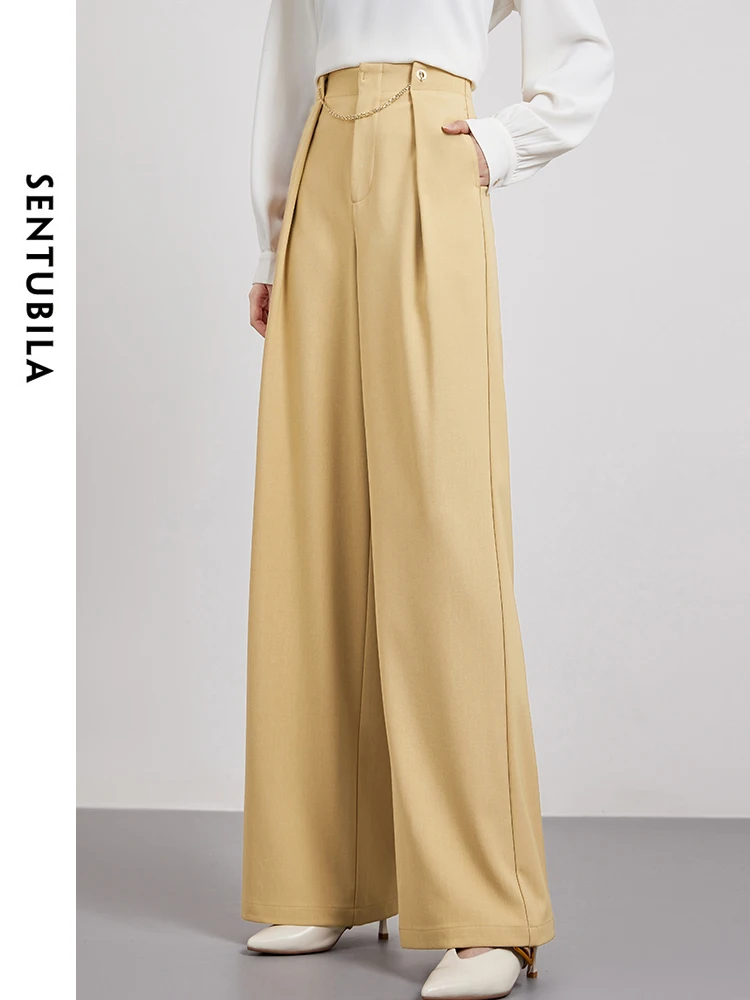 SENTUBILA Khaki High Waist Baggy Pant 2025 Spring Wide Leg Trousers for Woman Straight Loose Casual Female Pants 141K52678