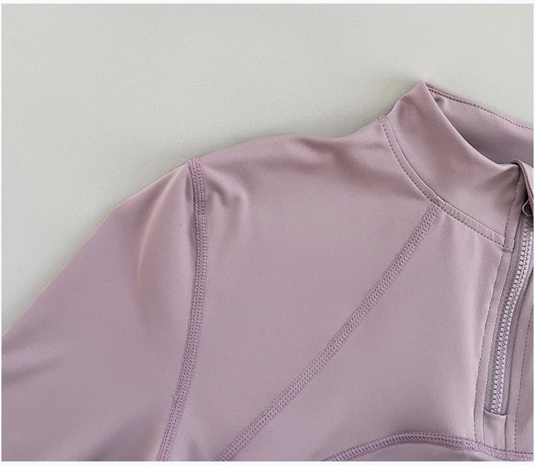 Outdoor-Laufshirt für Damen, Frühling und Herbst, Neuer Yoga-Anzug mit Halbem Reißverschluss, Schlankmachendes Fitness-Trainingsshirt mit Langen Ärmeln für Frauen – Detail 5