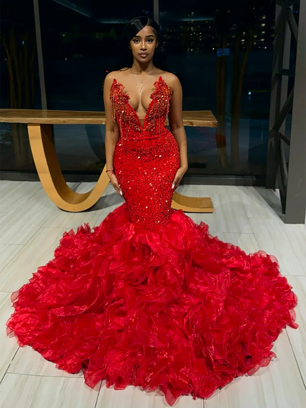 

Luxury Red Long Mermaid Prom Dresses 2025 For Black Girls Sexy Crystal Tassels Birthday Party Evening Gowns Customized