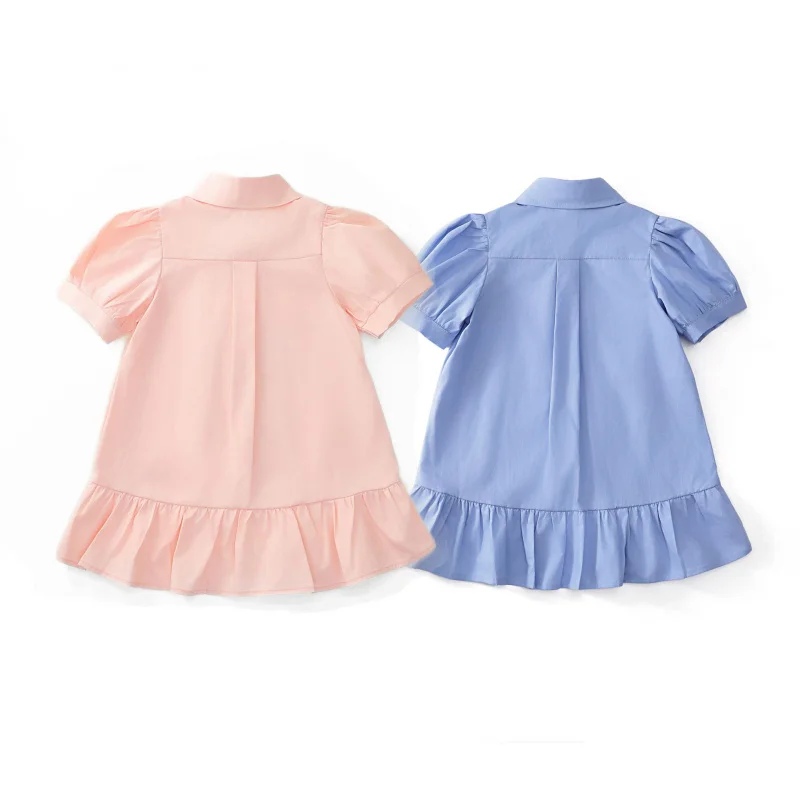 MDDChildren's Summer Cartoon Rabbit Dress Doll Collar Girl's Shirt Dress Vacation Dress