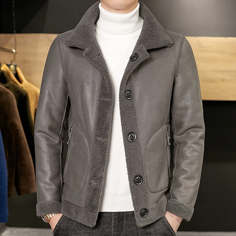 Winter Men\'s Warm Woolen Jacket High Quality Granular Wool Fabric Reversible Wool Jackets Turn Down Collar Casual Outwear Man