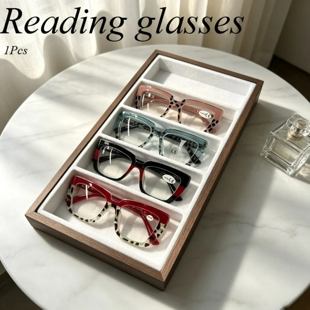 4 men's and women's reading glasses, contrasting colors, wide-sided cat-eye women's reading glasses, thickened flexible plate frame, no nasal pressure when worn for a long time, recommended Christmas and Halloween gifts. random color