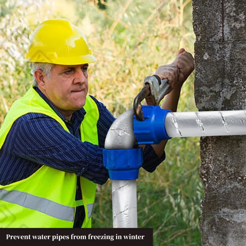 Winter Pipe Wrap Insulation 32.81FT Outdoor Pipe Foam Insulation Tape Aluminum Foil Black Fire Protection Strong Tape Waterproof