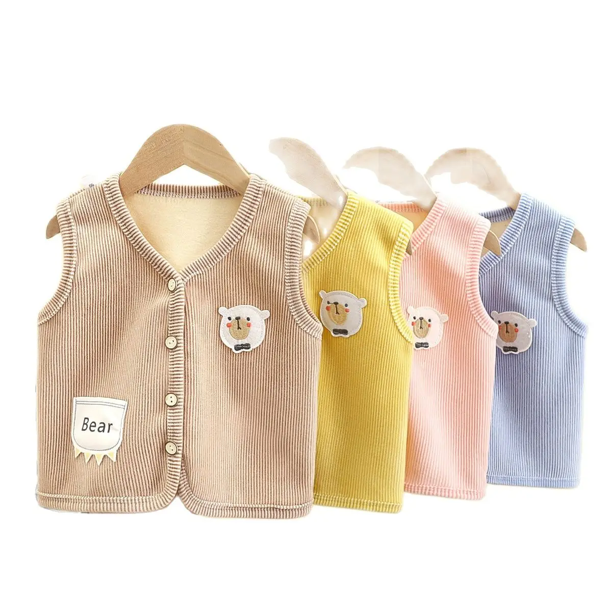 0-5Y Cartoon Bear Winter Kid Vest Fur Waistcoat Thick Warm Jacket Sleeveless Baby Girl Boy Toddler Children Clothes Outfit