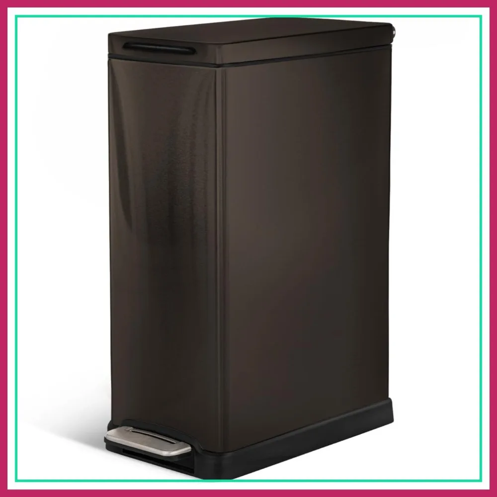 

12 Gallon Slim Kitchen Trash Can with Soft Close Lid, Step Pedal, Bag Tuck Band, Removable Liner, Stainless Steel