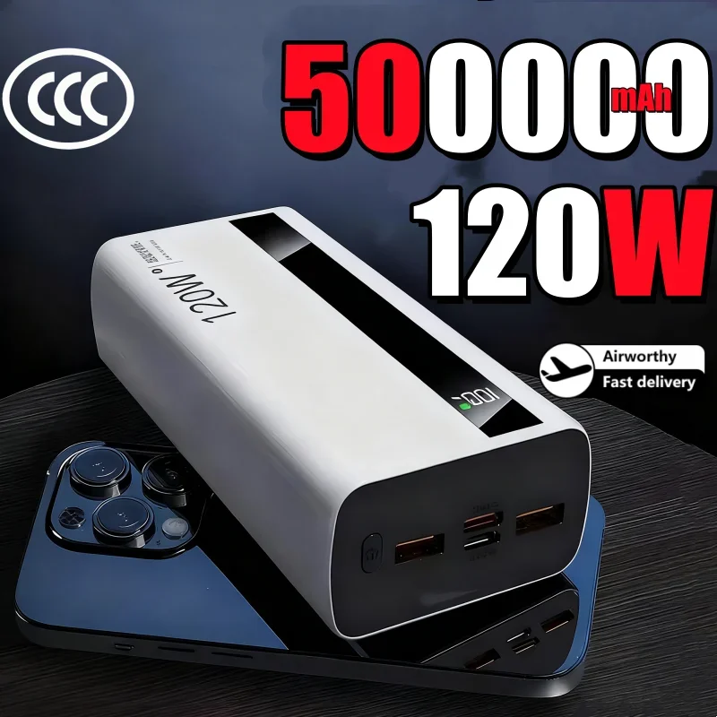 

500000 мАч, 120 Вт, внешний портативный аккумулятор с сверхбыстрой зарядкой, внешний портативный мобильный аккумулятор со сверхбольшой емкостью и цифровым дисплеем