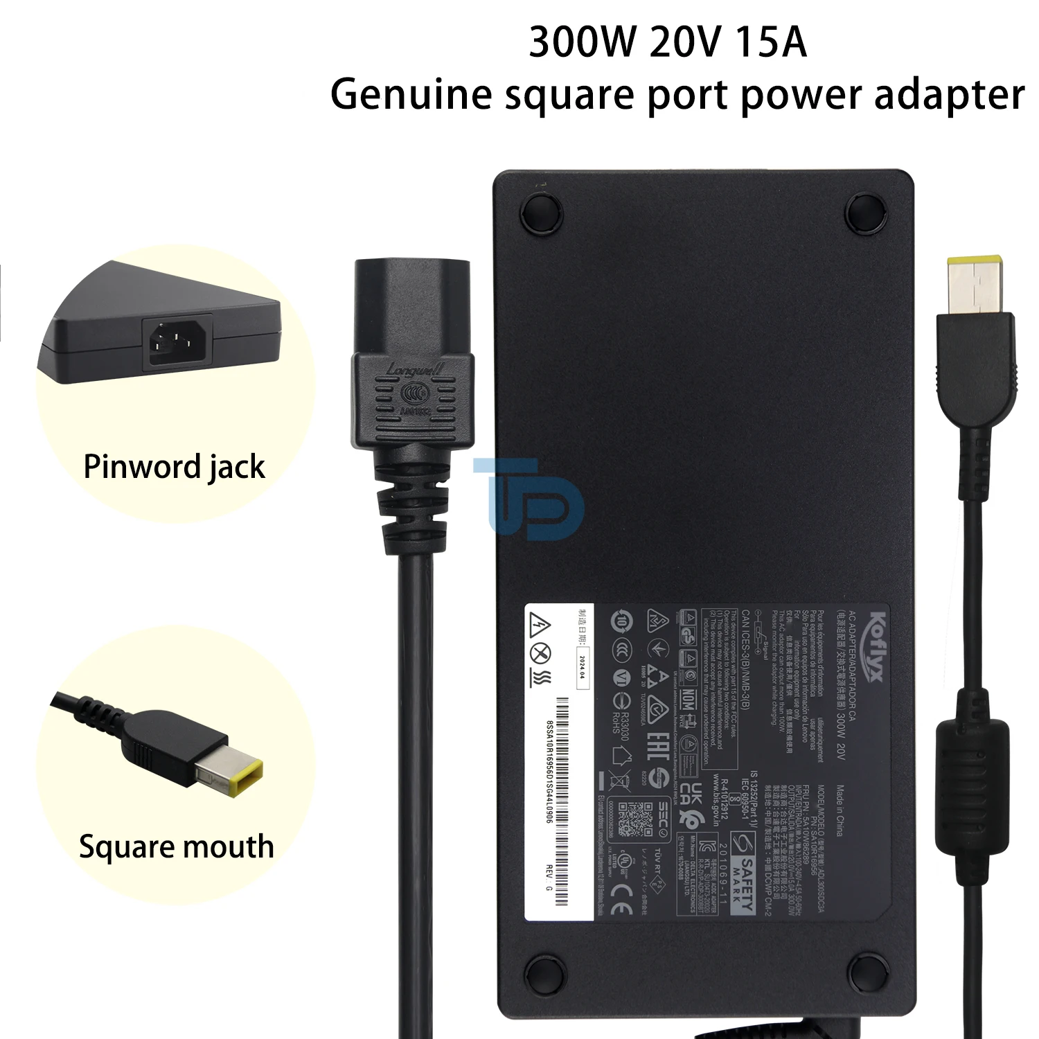 Koflyx Power Adapter 300W 20V 15A for Lenovo ThinkBook 16p G5 IRX Legion 5 Pro-16ITH6H/ACH6H Laptop Legion 5-15/17ITH6