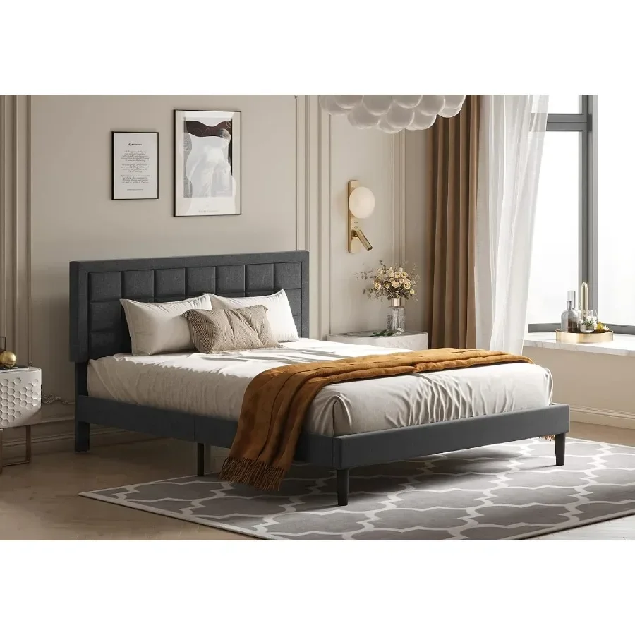 Nazhura Queen Size Bed Frame Upholstered Modern Low Profile Platform with Tufted Headboard/No Box Spring Needed/Linen Fabric Up - view 4