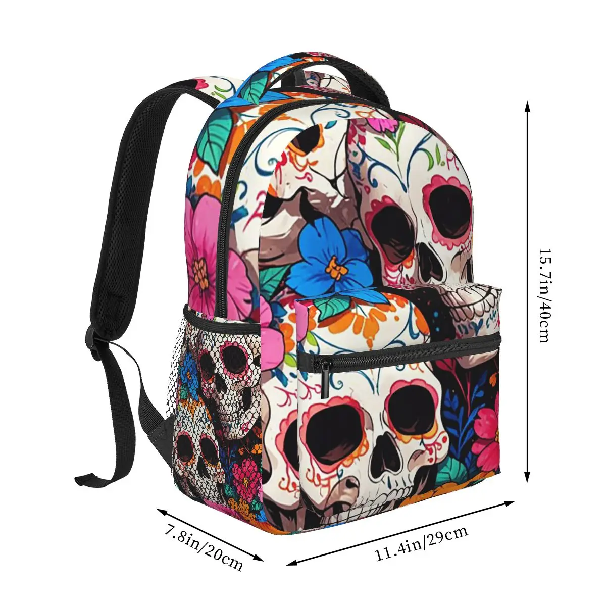 Vibrant Day Of The Dead Skulls Backpack Student Boys Girls BookBag Children School Bag Computer Shoulder Bags for Men Women