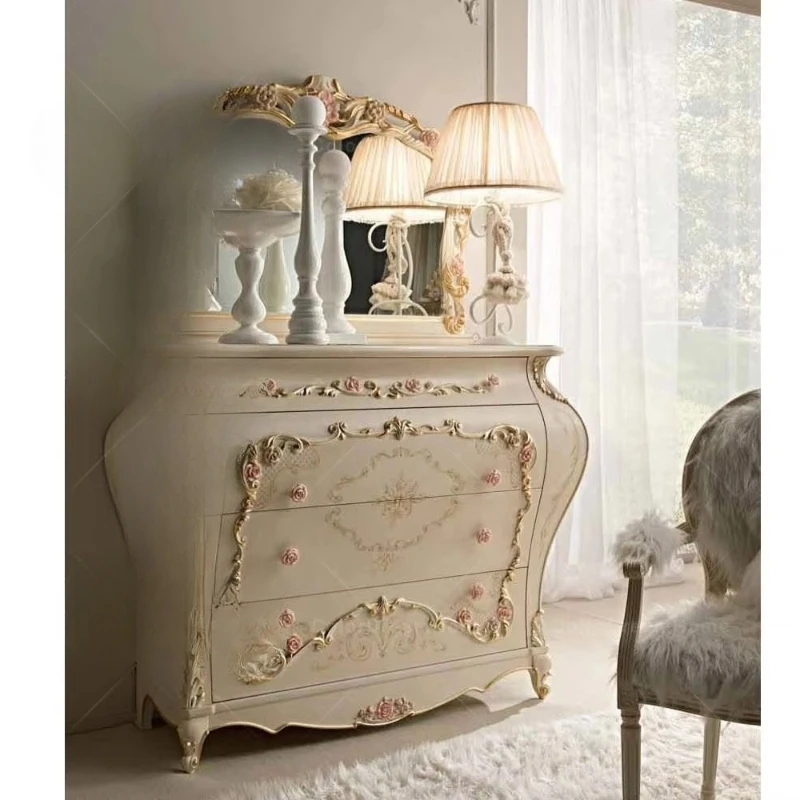 

European classical furniture bedroom elegant solid wood locker luxury 4 drawer cabinet