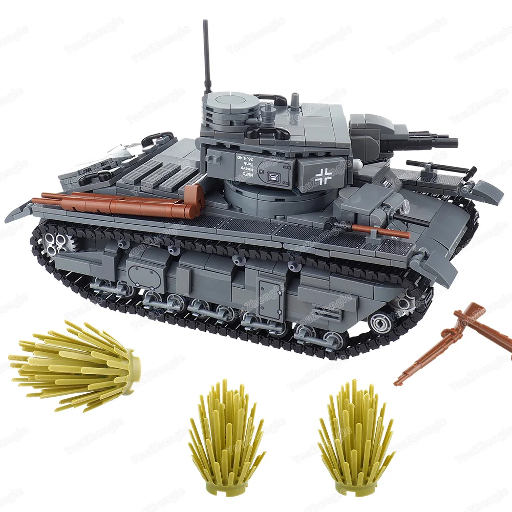 Multi-torre NbFzip Pesante Grigio Scuro Carro Armato Building Block Assemblaggio MOCww2 Figure Armi Attrezzature Scena Modello Ornamenti Regalo Giocattolo