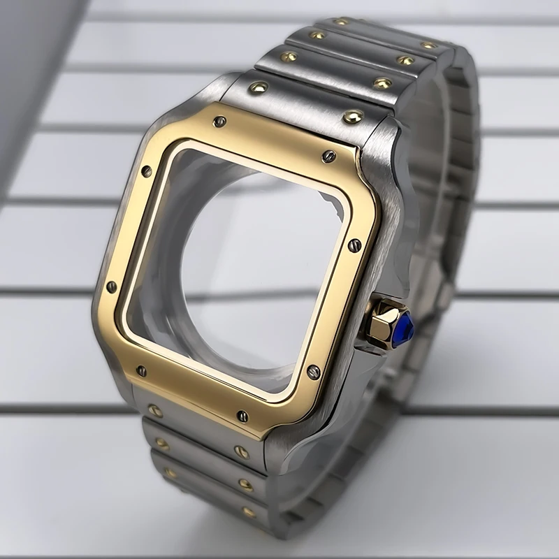 38mm NH35 Quadratisches Gehäuse Schwarz Gold Edelstahl Modifikationsteile für SKX Mod Zubehör Fit Santo Case NH35 NH36 Uhrwerk – Detail 9