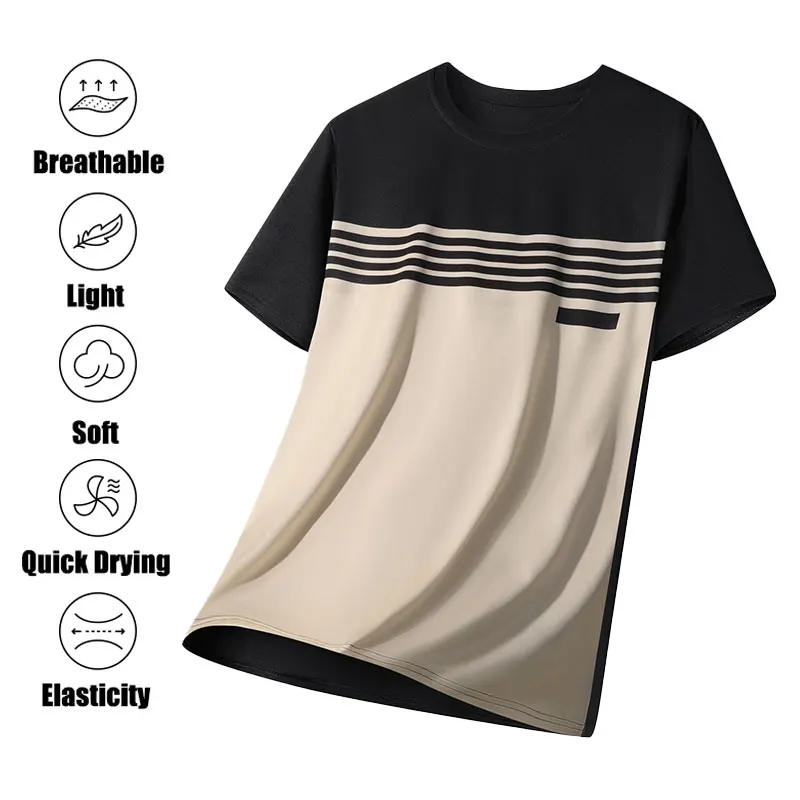 

Men's Color Block Mesh Loose T-Shirt Summer Fitness Elastic Moisture Wicking Sports T-shirt Men Training Quick Dry Short Sleeves