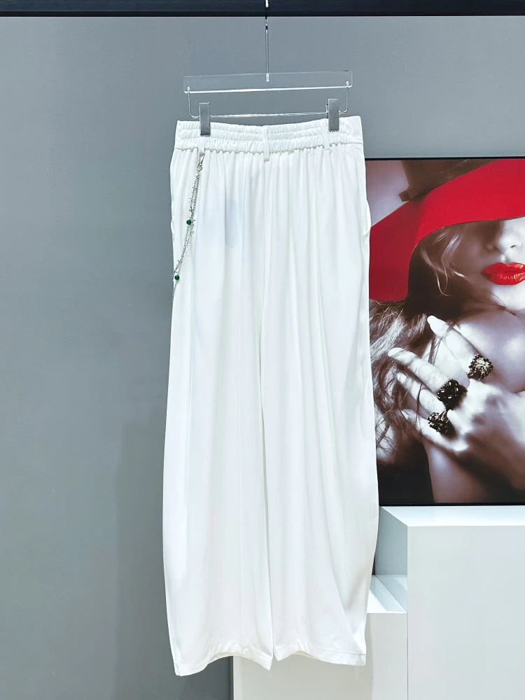 Men's 2025 Summer New Fashion Versatile Simple Straight Wide Leg Pants Loose Comfort Suit Pants Men's Chain Solid Color Trousers